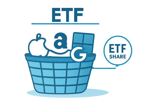 Diagram showing how one ETF share contains hundreds of individual company stocks